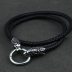 Men stainless steel Wolf head norse viking amulet thor hammer pendant necklace leather chain