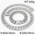 Hip Hop Heavy Cuban Link Chain Set Man Bracelet Necklace Luxury Gold Color Stainless Steel & Full CZ Men's Necklace &