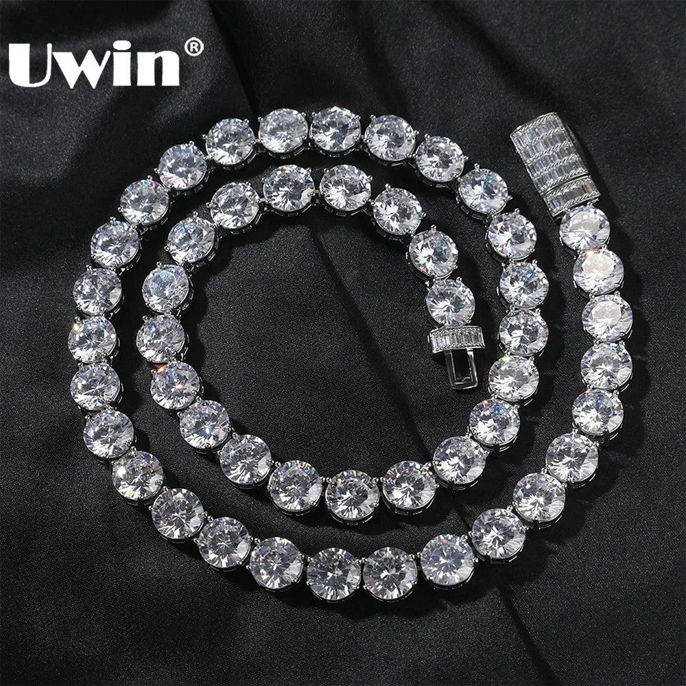 UWIN Iced Cubic Zircon Tennis Chain Necklace for Men 10mm Tennis Necklace with Baguettecz Spring Clasp Fashion Jewelry