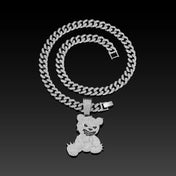 13mm Iced Bear Pendant Necklace — Stainless Steel CZ