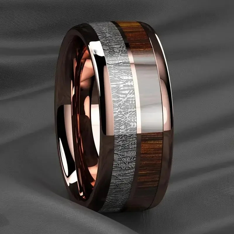 Blue Abalone Shell Inlay Rings for Men, Fashion 8mm Black Brushed Men Stainless Steel Rings, Wedding Band Jewelry Gift