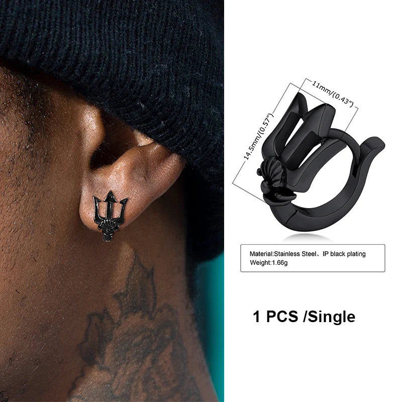 Trident Neptune Hoop Earrings — Stainless Steel