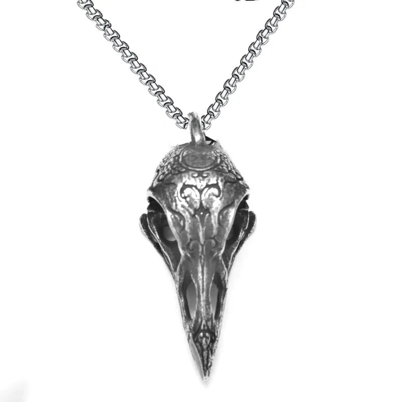 Gothic Raven Skull Pendant Norse Mythology Odin Huginn and Muninn Necklace Pendant Men's Biker Punk Jewelry
