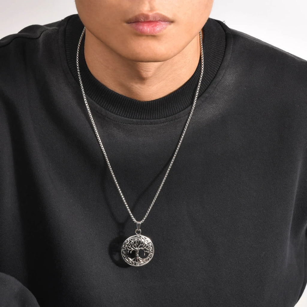 Viking Tree of Life Box Chain Pendant — SS