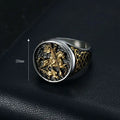 Men's Stainless Steel Vacuum Gold-Plated Saint George Dragon Slayer Knight Ring - Classic Armor Design