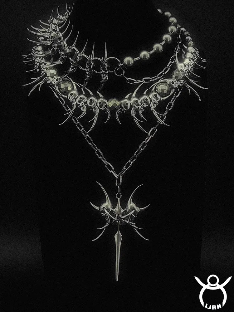 2025 New Punk Necklace Silver Color Metal Unisex Skeleton Spike Stainless Steel Ins Cool Neck Accessaries for Women Men