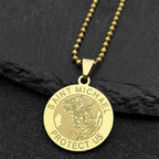 Gold Pendant Saint Michael Protect Archangel Round