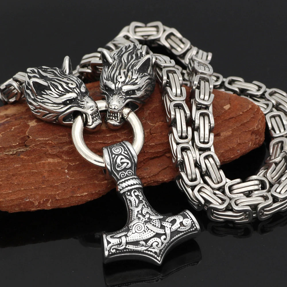 Viking Wolf Stainless Steel Pendant Necklace