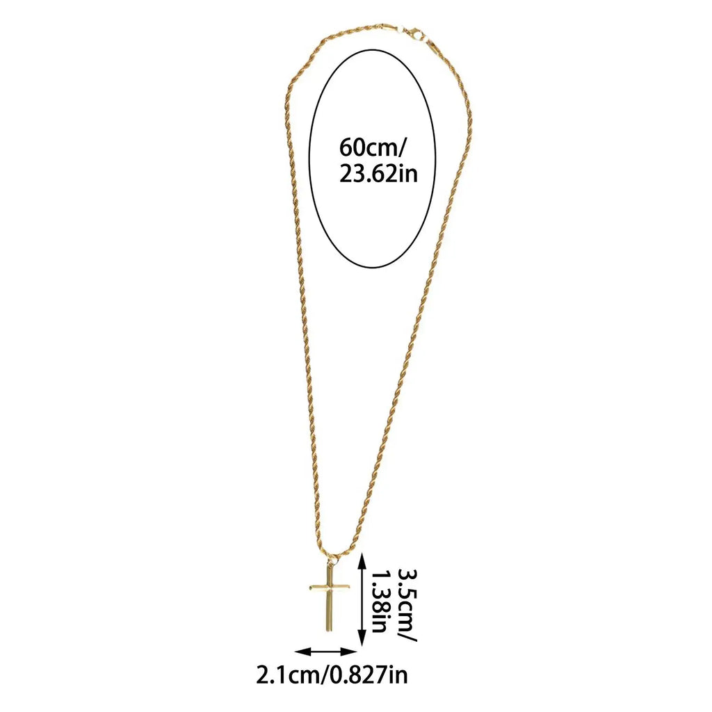 Stainless Steel Cross Pendant Necklace for Men Boys 18K Gold Plated Silver Simple Twisted Chain Fashionable Jewelry Beach Party