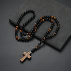 Cool Fashion Matte Black Round Beads Tiger Eye Stone Pendant Necklace for Men and Women