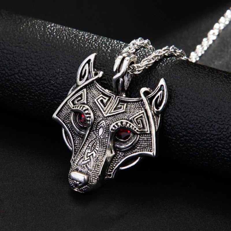 Celtic Wolf Head Pendant Necklace Silver