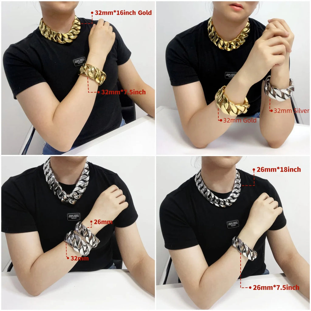 Stainless Steel 26/32mm Cuban Link Chain Necklace Hip Hop Punk Men's Chunky Waterproof Choker Jewelry SDA