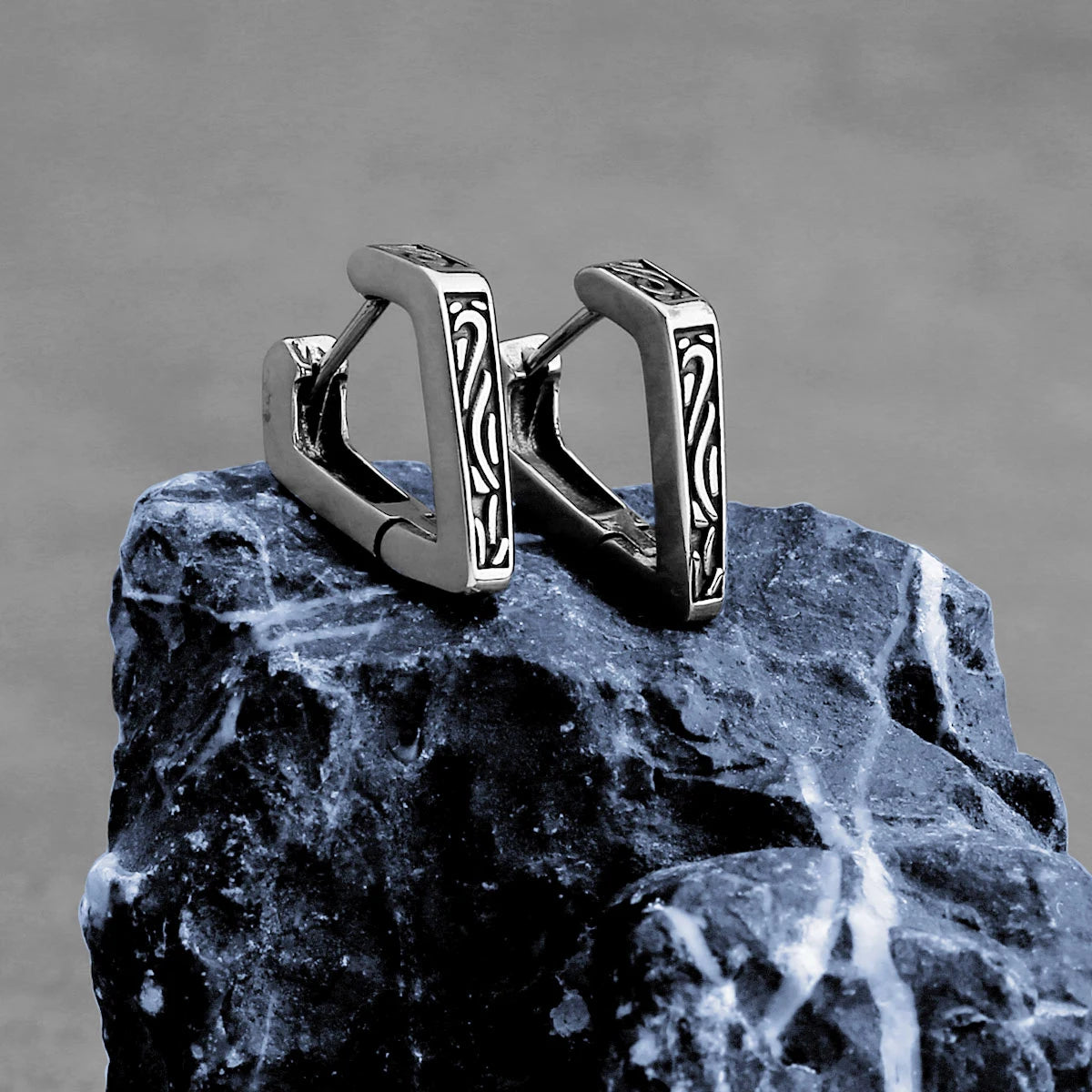 Viking Minimalist Hoop Earrings for Men Punk — Stainless Steel