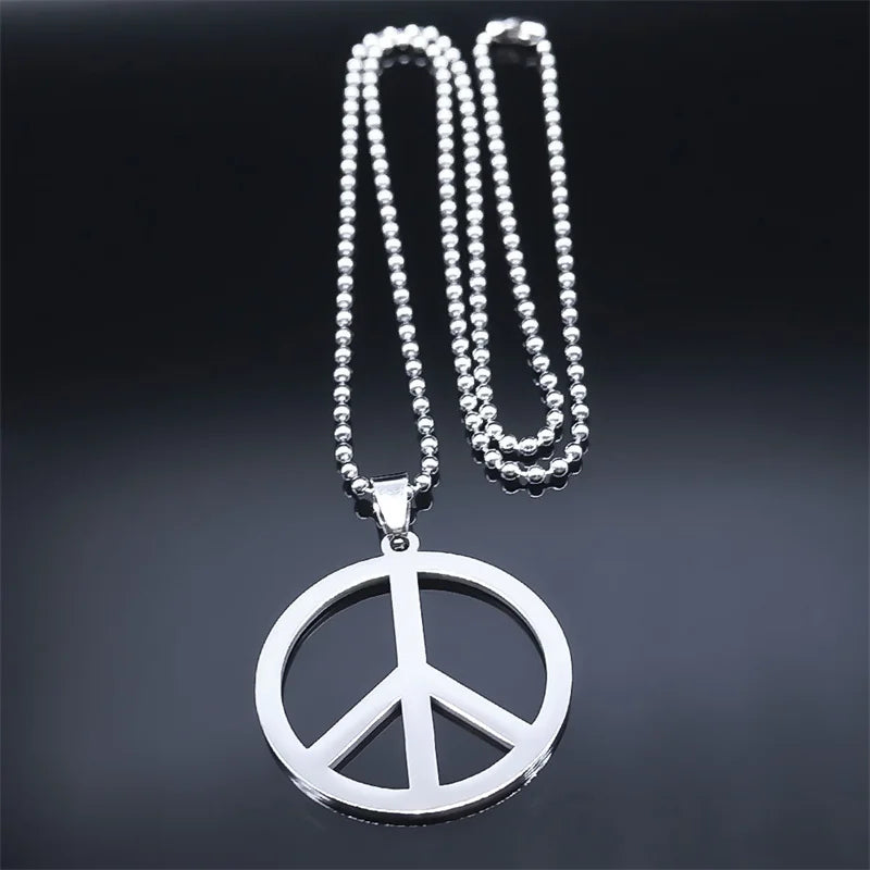 Peace Symbol Stainless Steel Chain Necklaces for Women Unisex Simple Silver Color Necklace Jewelry Women or Men Jewelry