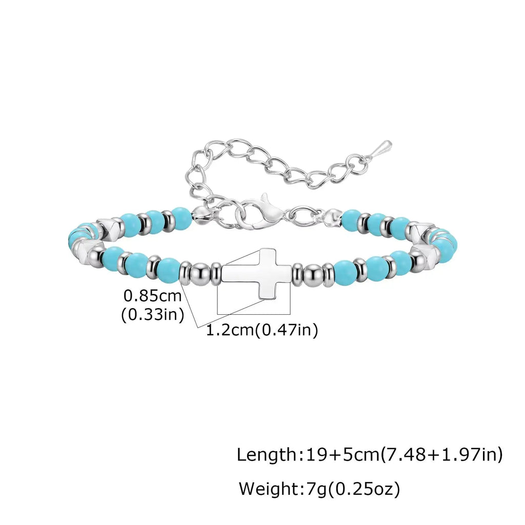 Vnox Men's Cross Natural Stone Beads Bracelets, 19-24cm Adjustable Length Lobster Clasp Trendy Chain Wristband Jewelry for Him