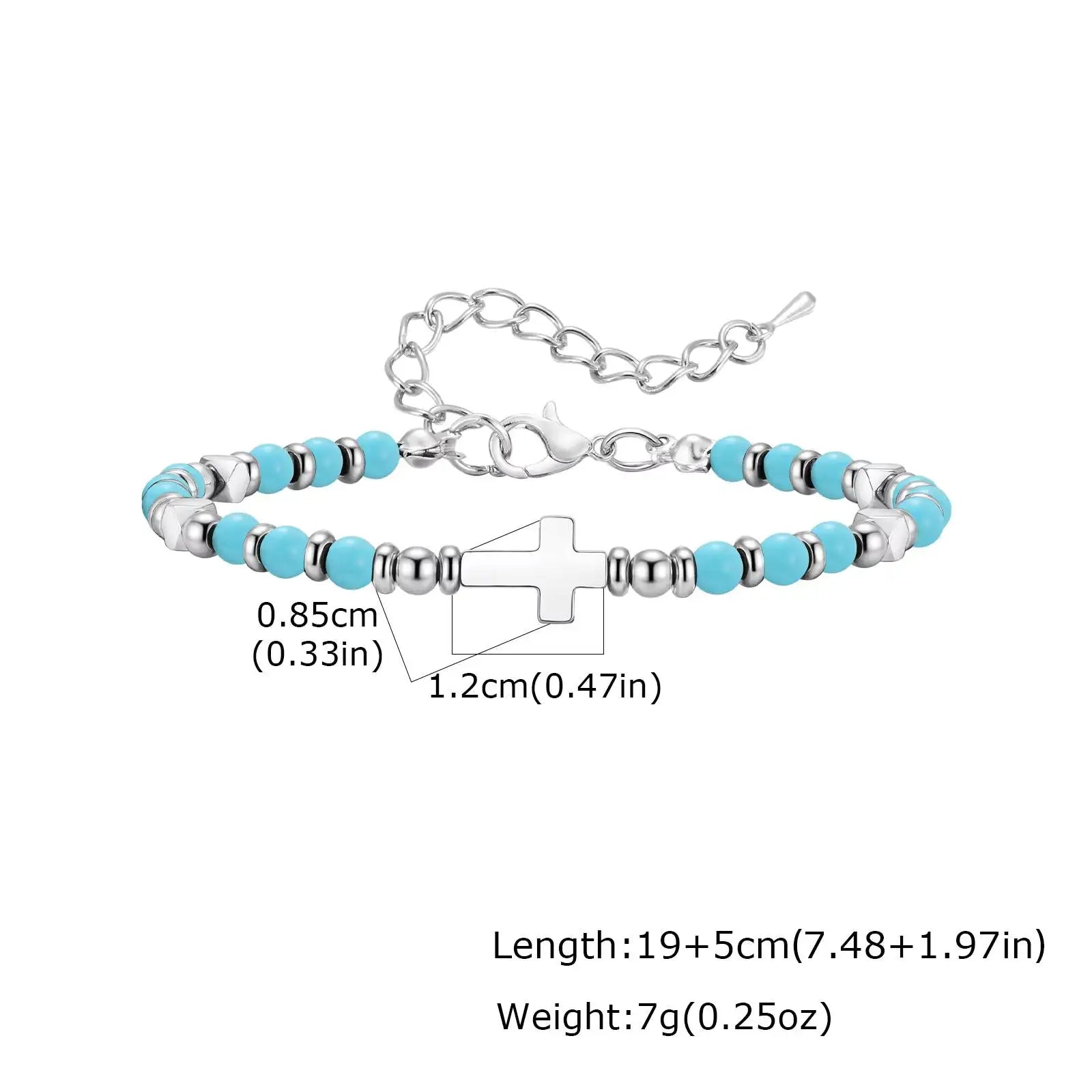Vnox Men's Cross Natural Stone Beads Bracelets, 19-24cm Adjustable Length Lobster Clasp Trendy Chain Wristband Jewelry for Him