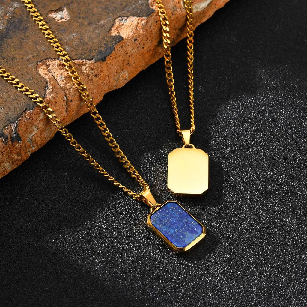 Lapis Lazuli Stone Pendant — Stainless