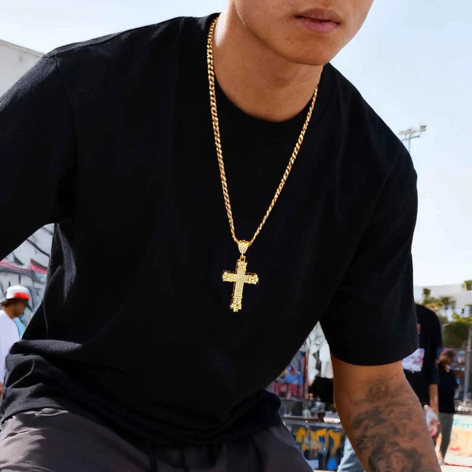 Iced Out Cross Cuban Pendant — Stainless