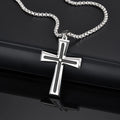 Vnox Cubic Zirconia Stone Centered Cross Necklaces for Men, Black Silver Color Stainless Steel Pendant,Religious Accessory Gift