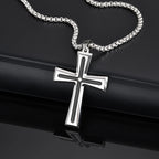 Vnox Cubic Zirconia Stone Centered Cross Necklaces for Men, Black Silver Color Stainless Steel Pendant,Religious Accessory Gift
