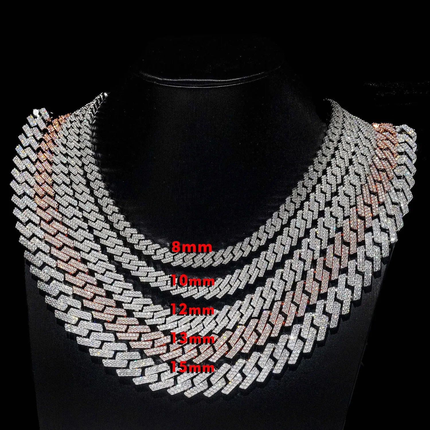 925 Silver Cuban Chain Necklace Iced Out 10-20MM