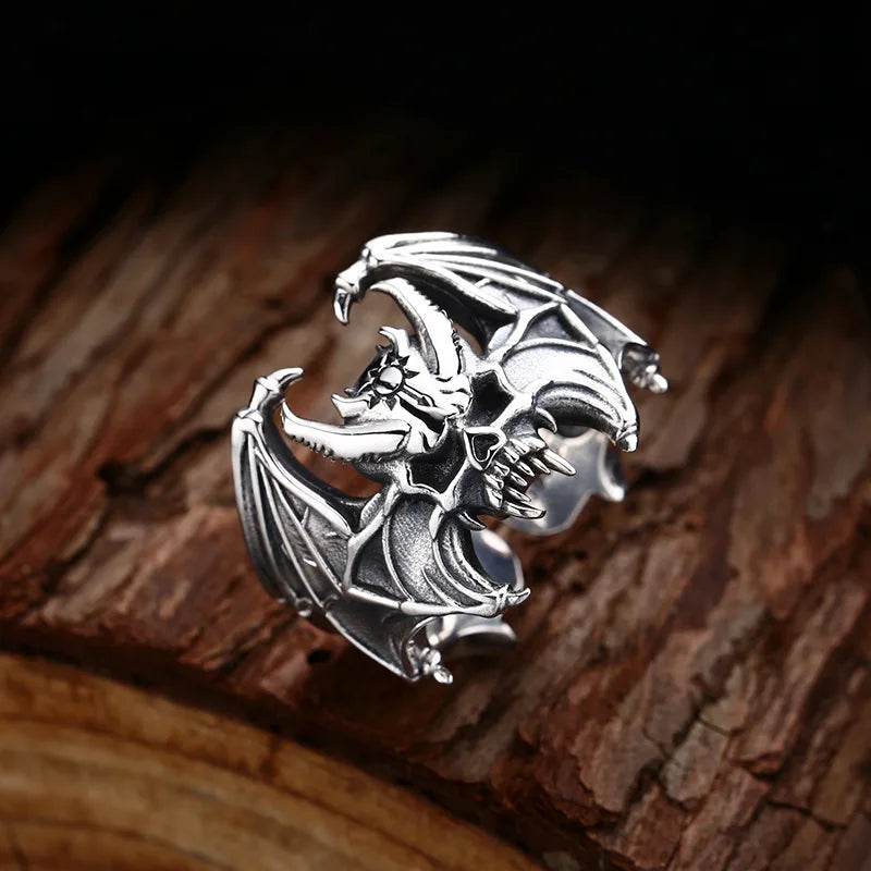 BOCAI New S925 Sterling Silver Retro Punk Skull Vampire Ring Selected Gifts