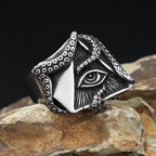 Steel Ring Vintage Masonic Punk Octopus Eyes