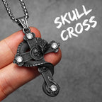 Skull Dragon Cross Pendant Necklace — Steel