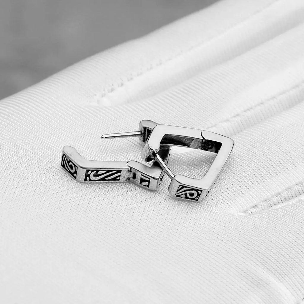 Viking Minimalist Hoop Earrings for Men Punk — Stainless Steel