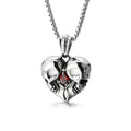 Skull Steel Pendant Punk Vintage Heart Red Stone