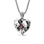 Skull Steel Pendant Punk Vintage Heart Red Stone