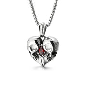 Skull Steel Pendant Punk Vintage Heart Red Stone