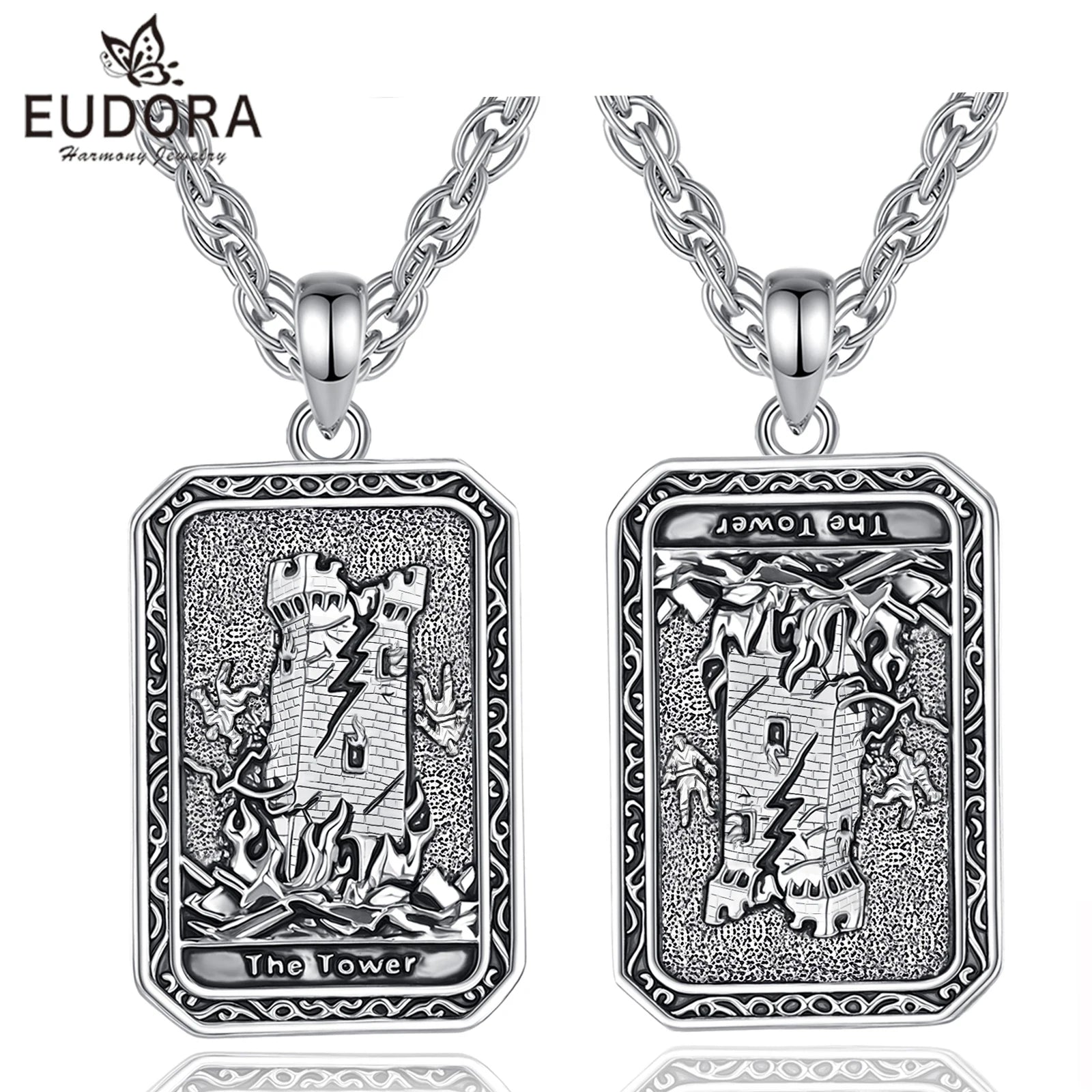 Eudora The Tower Tarot Cards Necklace Copper Vintage Major Arcana Divination Pendant Spiritual Jewelry Amulet Gift for