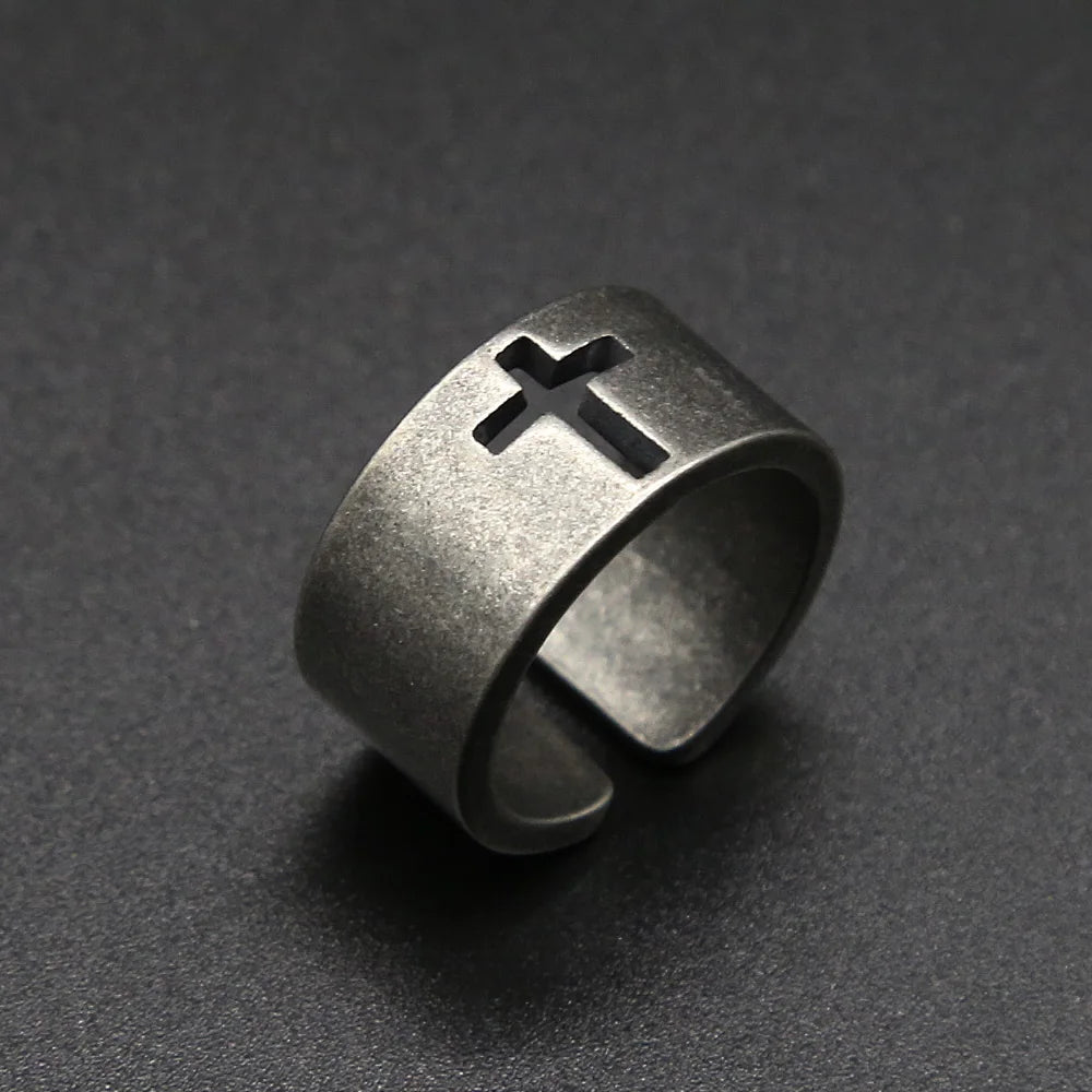 Vintage Cross Ring — Stainless Steel