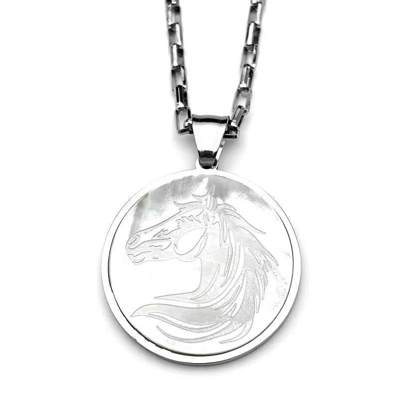 Steel Pendant Natural Shell Horsehead Animal Friendship