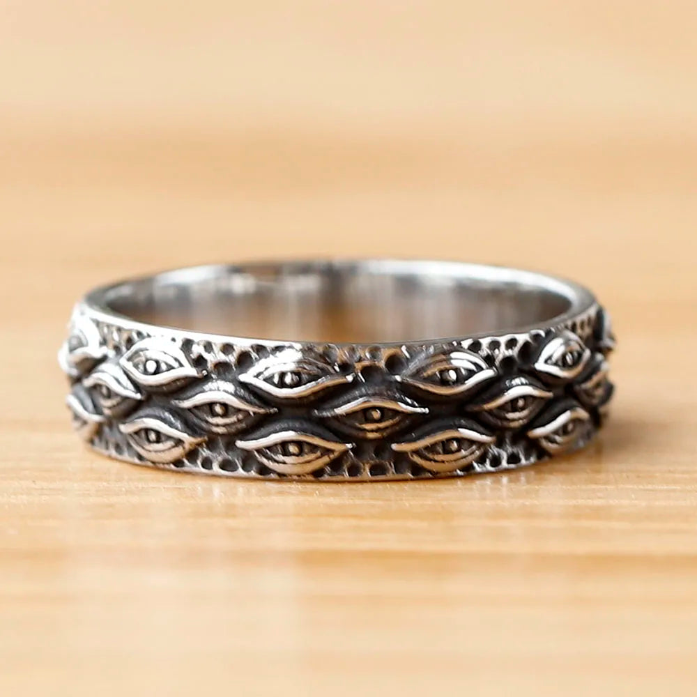 Japanese Carved Eyes Ring — Stainless Steel
