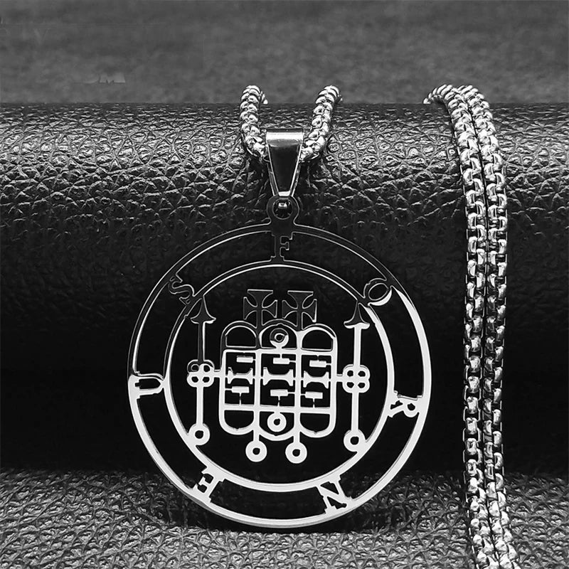 Demon Silver Pendant Seal Forneus Round Colares