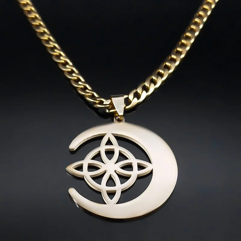 Celtic Moon Pendant Necklace — Stainless Steel