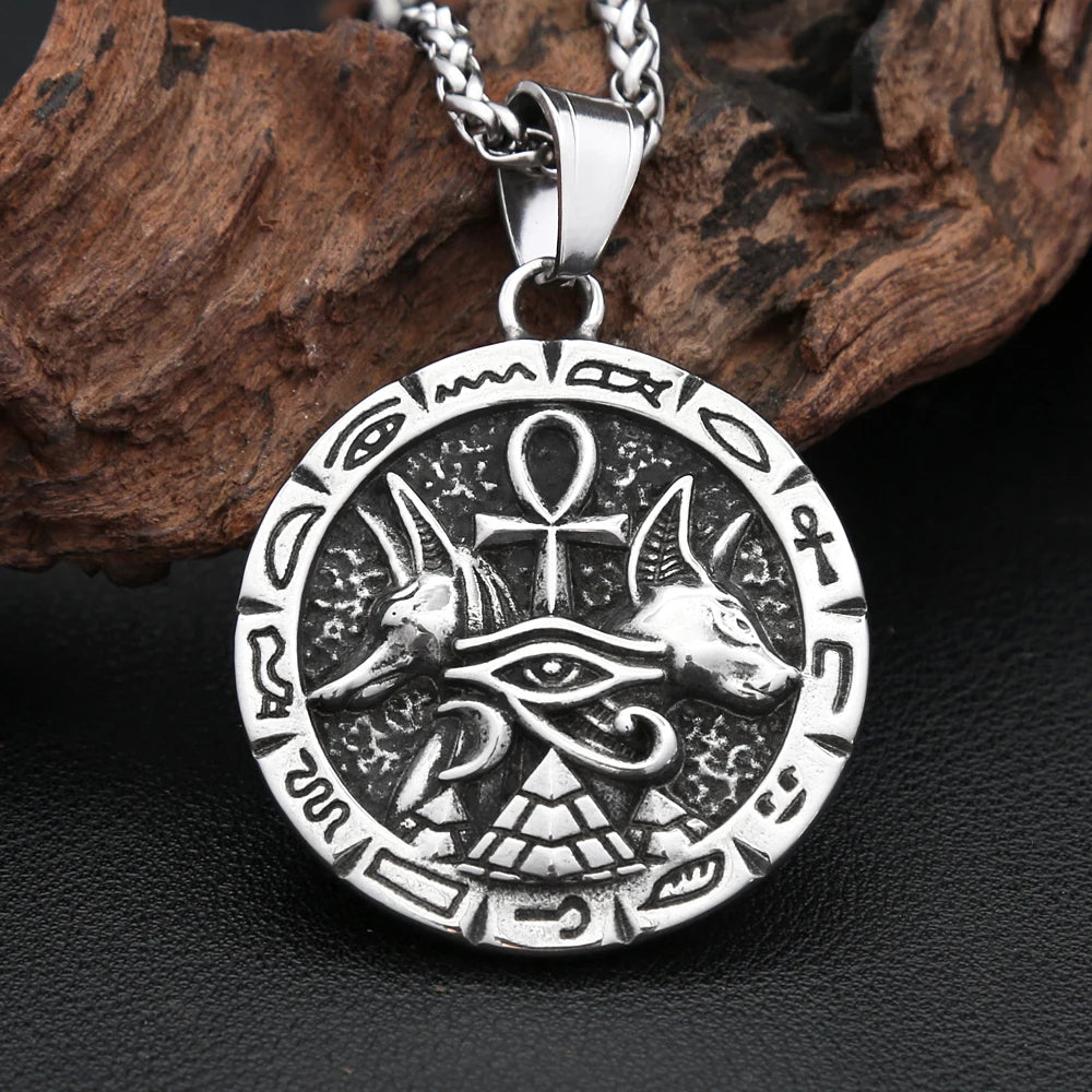 Ankh Eye of Horus Stainless Steel Pendant Necklace