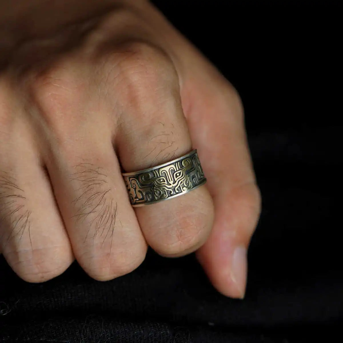 Retro Taotie Chinese Mythology Adjustable Open Ring For Men Punk Gothic Edgy Copper Jewelry Unisex Accessories Gift
