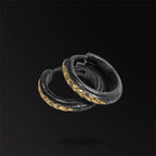 Black Gold Scale Pattern Huggie Hoop Earrings — Two-Tone