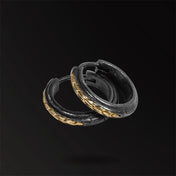 Black Gold Scale Pattern Huggie Hoop Earrings — Two-Tone