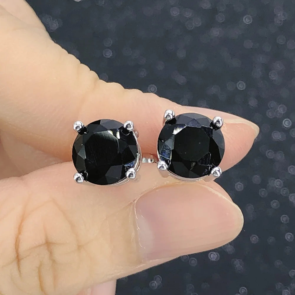 Punk Fashionable Black Stone Crystal Stud Earrings 3/4/5/6/7/8MM Gorgeous Zircon Earing for Women Men Fashion Hippie Jewelry