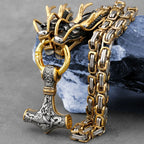 Stainless Steel Viking Dragon Head Necklace Men's Domineering Thick Chain Thor's Hammer Pendant Jewelry Biker Party