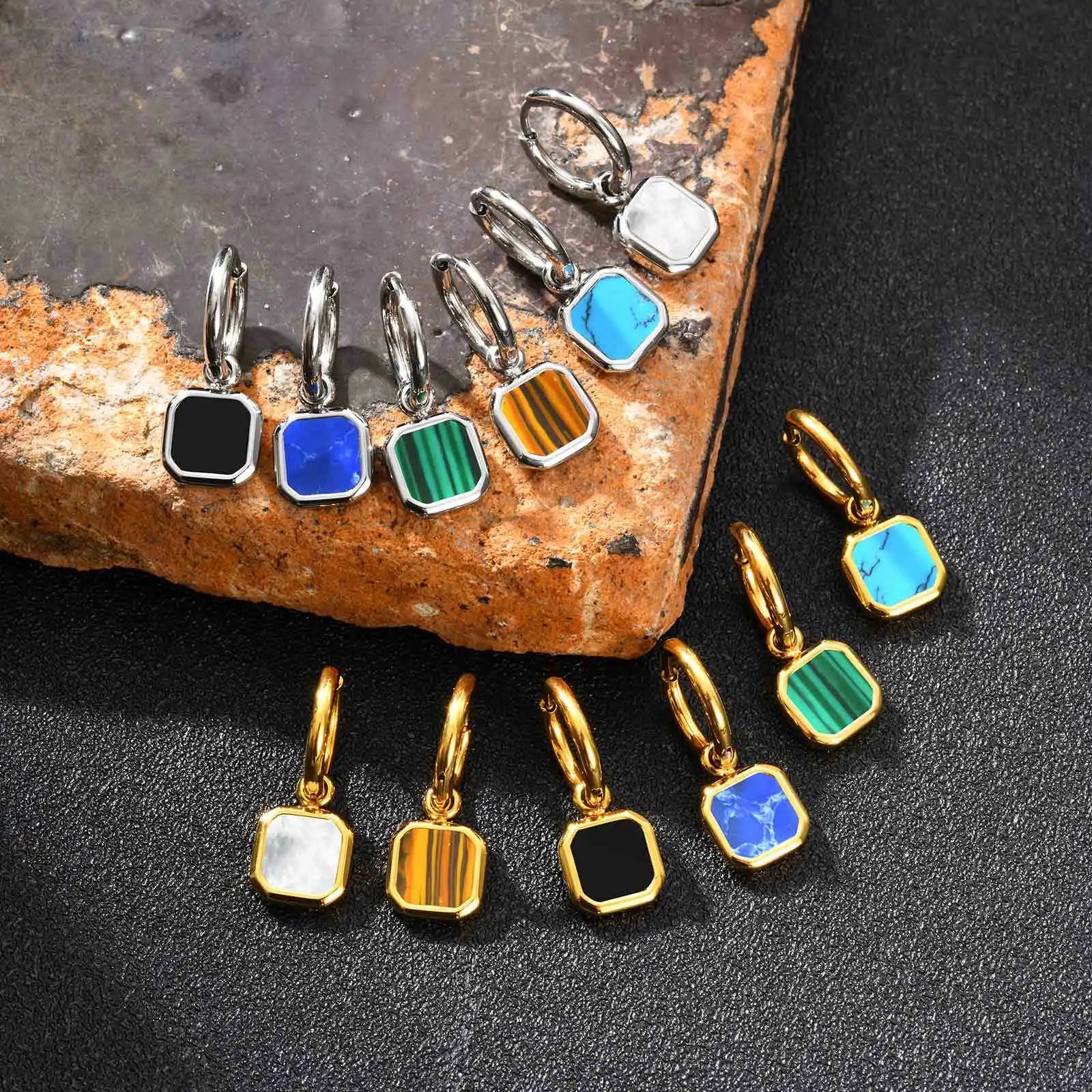 Natural Stone Huggie Hoop Earrings — SS