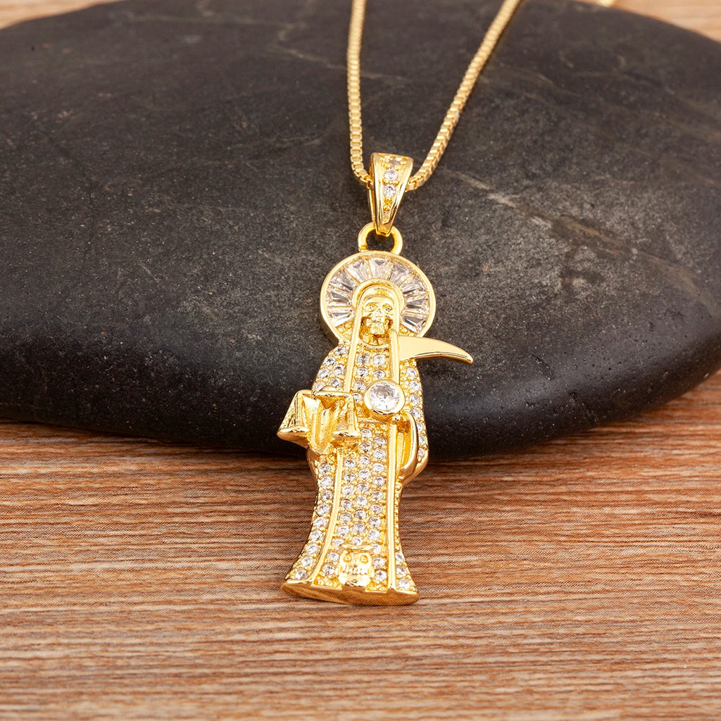 Iced Out Virgin Mary Pendant Necklace