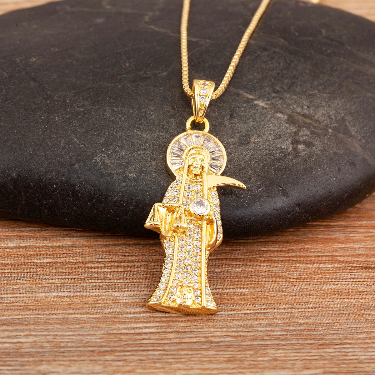 Iced Out Virgin Mary Pendant Necklace