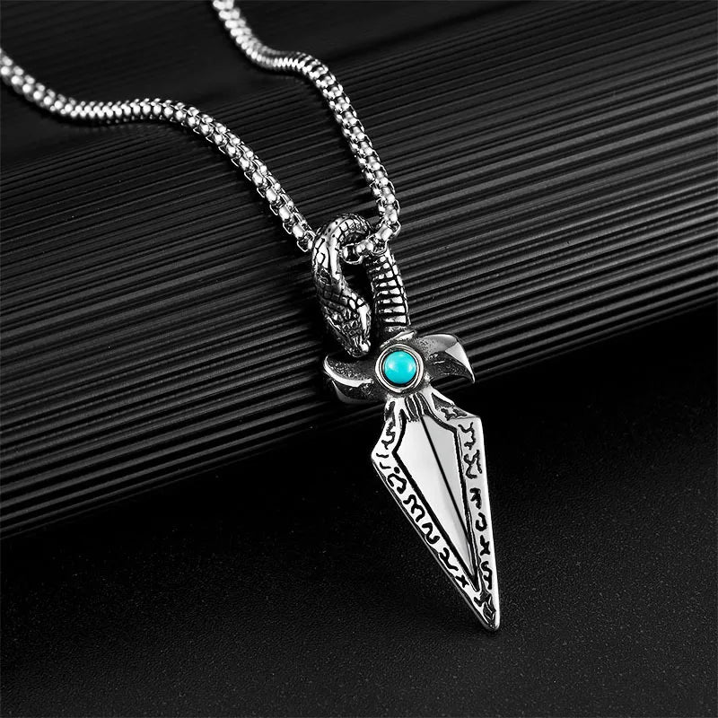 Viking Snake Arrowhead Pendant Necklace for Men — Stainless Steel