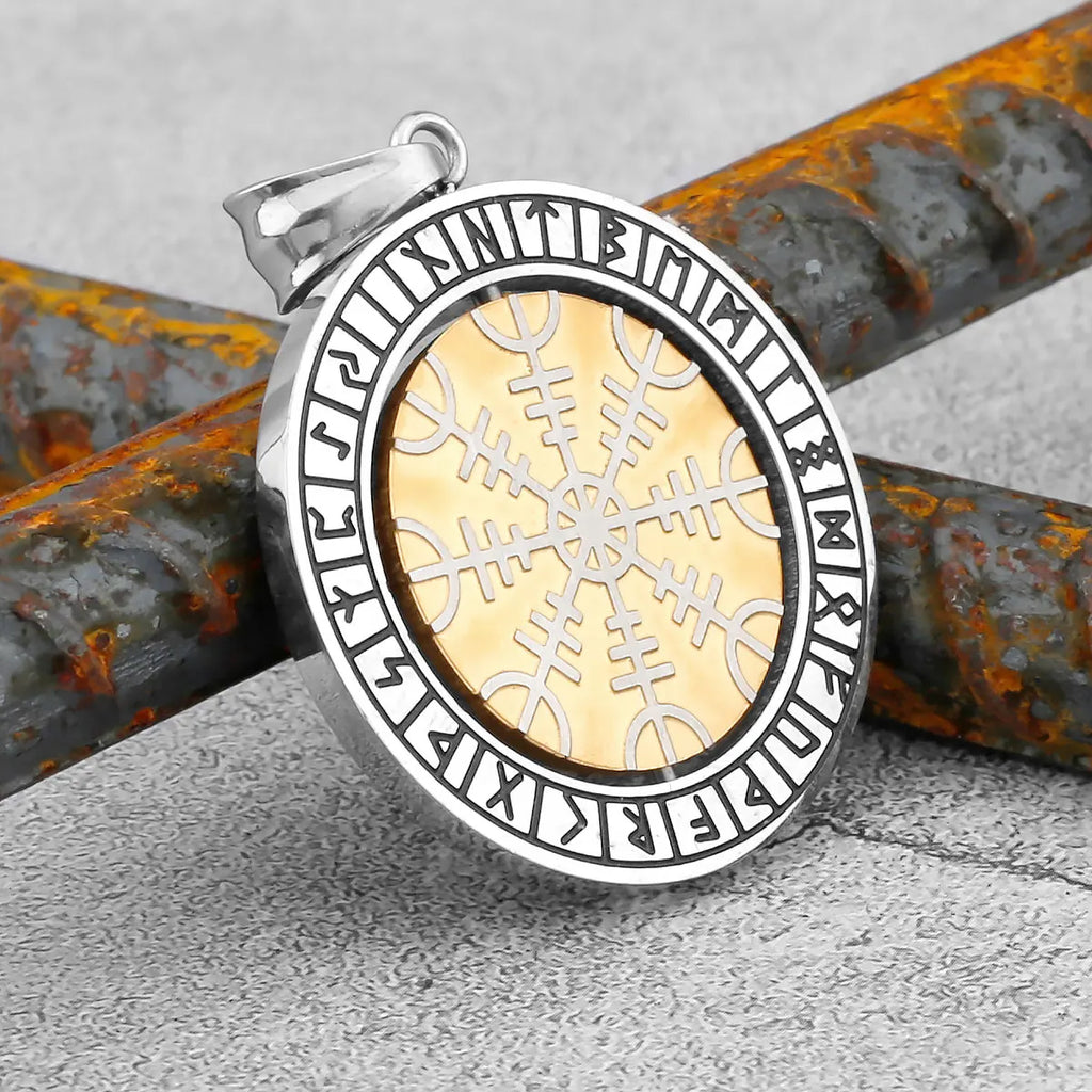 Viking Compass/Norwegian Runes Rotating Necklace Men's Nordic Amulet Hip Hop Boutique Biker Pendant Stainless Steel Jewelry Gift