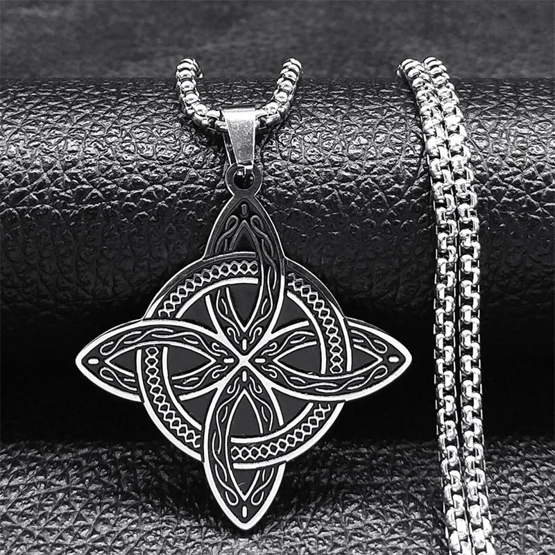 Witchcraft Celtic Witch Knot Pendant Necklace for Women Men Stainless Steel Slavic Protection Amulet Jewelry nudo de